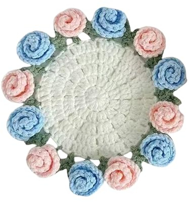 QUEENYARD Kit all'uncinetto per sottobicchieri, kit all'uncinetto con sottobicchieri, per bouquet di rose, sottobicchieri, kit per principianti all'uncinetto, per lavori artigianali