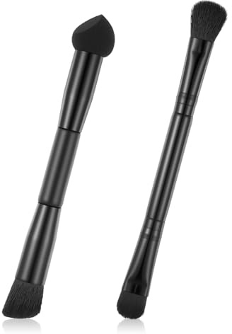 2 Pcs Dual Ended Hairline Brushes, Hairline Concealer Brush Set with Sponge Tip and Soft Bristles for Covering Hair Root Travel Makeup Brush Set for Concealer, Contour, Root Touch Up
