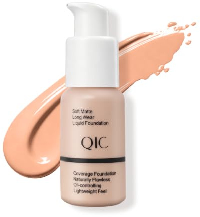 QIC Full Coverage Foundation, Wasserfestes & Langanhaltende Foundation mit Flawless Matt Finish, Poren kaschieren und Minimieren, Foundation Makeup, 30ml (Nude)