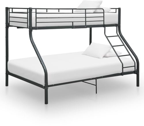 Frdhee Polsterbett Palettenbett, Etagenbettgestell Schwarz Metall 140x200 cm/90x200 cm, Großer Stauraum, Leicht zu Montieren und Stabil
