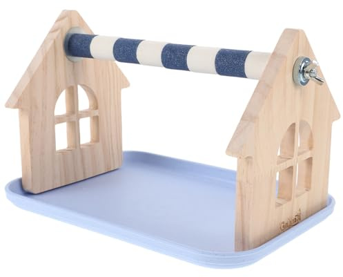MERRYHAPY Holz Papageien Trainingsstand mit Ablage Tragbarer Kompakter Vogel Spielplatz für Wellensittiche Nymphensittiche Sittiche und große Papageien Interaktives Kletter Ruhegestell für