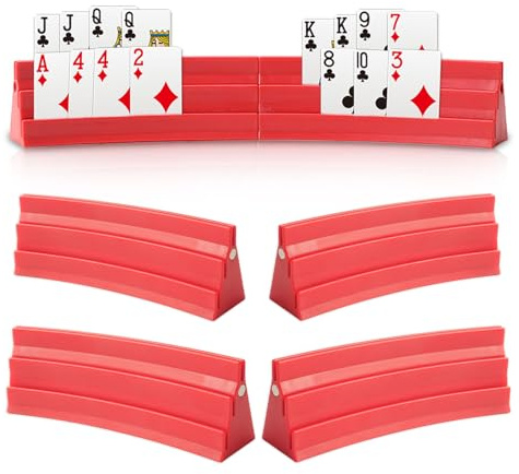 4 Pcs Kartenhalter Spielkarten 3 Rampen Spielkartenhalter mit Magnetische | Plastik Spielkartenhalter zum Hinstellen Stackbar, Freihändige Kartenhalter Poker/UNO für Senioren Arthritis Feiern