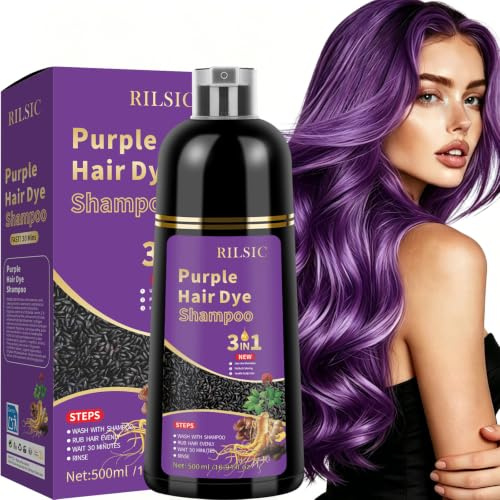 Purple Hair Dye Shampoo 3-i-1, hårfärgningsschampo lila för grått hår omedelbart hårfärgssampo, hårfärg hårfärg färgschampo för män och kvinnor (500 ml)