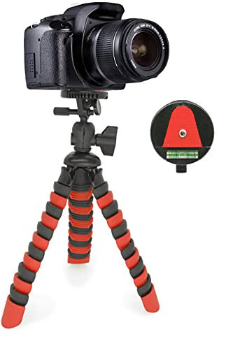 MyGadget Trépied pour Appareil Photo - Stand Stabilisateur Ultra Flexible & Séparation Rapide Tête Plateau - Pod Universel Voyage - Noir & Rouge