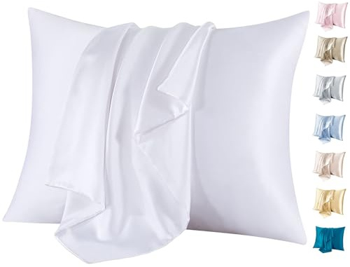 Seidenkissenbezug Jaciu Silk Pillowcase 21 Momme beidseitiger Seidenkissenbezug Kissenbezug Versteckter mit Reißverschluss Hypoallergen weich atmungsaktiv für Haar, Haut,1 Stück, weiß