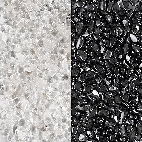 PURAJA Piedras de Carga y Descarga | Premium Hematita y Cuarzo Blanco | 100% Piedras Preciosas Genuinas | Mezcla Seleccionada a Mano | Para Cargar y Descargar Piedras Preciosas, Curativas y Pulidas