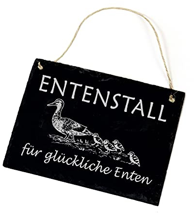 Enten Schild aus Schiefer mit Spruch - Entenstall für glückliche Enten - Schiefertafel Türschild 22x16cm | Dekolando