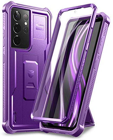 Dexnor Hülle Kompatibel mit Samsung Galaxy S21 Ultra 5G 6,8 mit eingebautem Displayschutz Militärschutz Rüstung Heavy Duty 360 Ganzkörper Stoßfeste Zoll mit Ständer - Lila