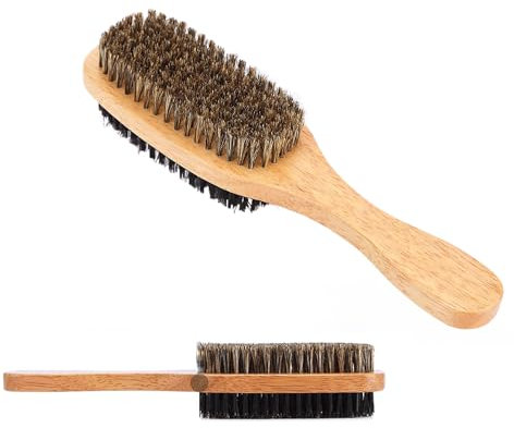 Bartbürste Bartpflege Bürste Professionelle weichen Haarbürste Antistatische bürste mit Holzgriff 1 Stück mit Mähne für Bart Toupierbürste Nasse und Trockene Haare Glatte und Lockige Haare(Braun)