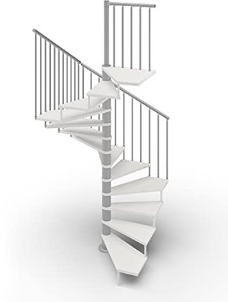 Escalera de caracol de planta cuadrada 105 x 105 cm. TEKLA 13 escalones - Altura entre los pisos 267-312 cm. (blanco, acero plateado)