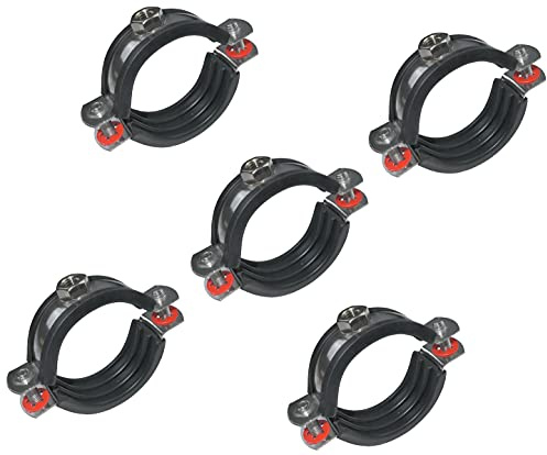 AERZETIX - Juego de 5 - Abrazadera isofónica - soporte de fijación con junta - para tubo Ø1 1/2'' 44-49mm - DIN EN 10111 - en acero inoxidable A2 - para atornillar М8 - C51614