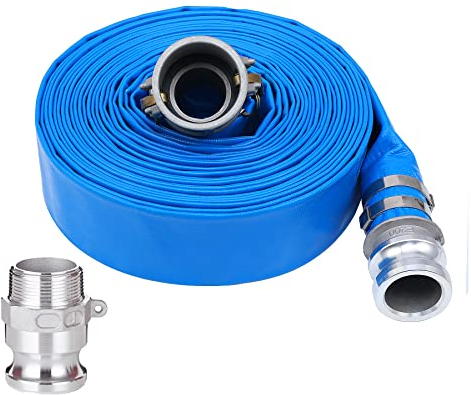 Geowaky 3,8 cm x 30,5 m PVC-Entladungsschlauch mit Aluminium-Camlock-C- und E-Armaturen, Nockenverriegelung, Typ F im Lieferumfang enthalten, robust, verstärkter Pumpen-Rückspülschlauch