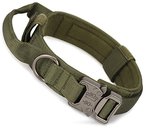 Huntvp taktisch Hundehalsband Verstellbar mit Kontrollgriff, aus Nylon, gepolstert, Metallschnalle, für Mittlere Große Hunde Jagd Training Freizeit Outdoor, Grün L