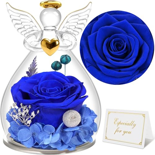 Sunia Ewige Rose Engel Geschenke für Frauen, Ewige Rose im Glas Engel Figur Mama Geschenk, Geburtstagsgeschenk für Frauen, Geschenke für Mama, Mutter Oma Geschenk, Muttertag Weihnachten Valentinstag