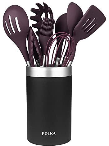 Cecotec Set di 9 pezzi Viola, rivestimento Soft touch e manico in acciaio. materiali: silicone, nylon e PP, include Holder Polka