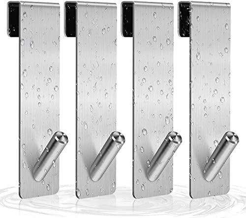 WOOLUCK® Duschhaken ohne Bohren,4 Stück Türhaken für Duschwand,Edelstahl Handtuchhaken zum Einhängen Duschhaken mit Gummi Schutz für Duschkabine Bad Glasduschwand Handtücher (17,8cm Silber)