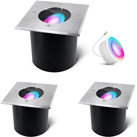 SSC-LUXon JADINA Bodeneinbaustrahler 3er Set rund IP67 Smart GU10 RGB WLAN | Drei smarte Bodenspots rund IP67 mit RGB GU10 - für Garten, Wege & Terrasse, befahrbar, schwenkbar, Durchgangsverdrahtung
