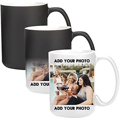 Tasse Magique Avec Photo Personnalisé, Tasses à Texte Avec Image Tasse à Café à Changement De Couleur, Tasse à Thé Au Lait, Cadeaux Personnalisé Pour Femmes, Hommes, Amis, Couple, Anniversaire 15 Oz
