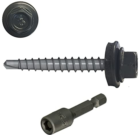 Selbstbohrende Selbstschneidende Schrauben 4,8 x 35 mm RAL 7016 Anthrazitgrau Sechskantkopf mit Dichtung 100 + 1 Fassung