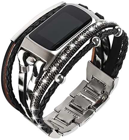 Leather Bands Compatible with Fitbit Charge Bands for Women, Boho Handmade Multilayer Wrap Bracelets Jewelry Strap Replacement for Fitbit Fitness Tracker