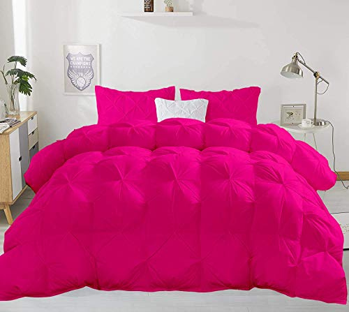 SOFT MERCANTILE Hot Pink Color 5 Pcs Pinch Pleated Alaska King Size Comforter Set (Comforter + 4 Pillow Cases) 400 Series Egyptian Cotton Duvet Insert