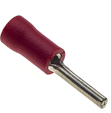 Crimp-Stiftkabelschuhe, Packung mit 100 Stück - Rot, 6,35mm, 12A - Vinyl-isolierte Kabelschuhe, Kupferverbinder, Kabelende