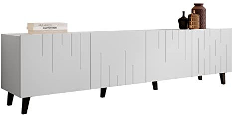 Mirjan24 TV Lowboard Blegino mit 4 Türen, Fernsehschrank, Griffloses Öffnen, Fernsehtisch, TV Schrank, Sideboard, TV Tisch, TV Bank (Weiß)