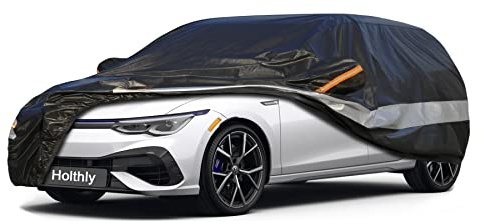 Holthly Bâche Voiture Extérieur à 10 Couches, Housse Protection Voiture 100% Étanche Anti UV Soleil, Bâche pour Citadine Audi A3 Sportback, Renault Megane,Peugeot 308, VW Golf, etc. C3 Noir