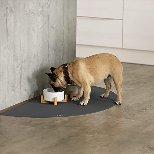 SanoZoo® Napfunterlage - Öko-TEX - Made in Germany - rutschfeste Futtermatte für Hunde & Katzen Halbrund 30x60cm Grau, wasserfest