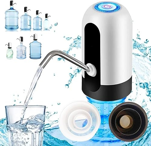 Dispensador de Agua fría Automático, Bomba grifo dosificador Extraer agua de garrafas Compatible 5, 8 y 10 litros, botellas, Universal, USB, camping, escuela, oficina, Tubo Silicona Libre BPA (Blanco)