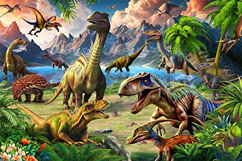 Dinosaurs World 100 Piece Jigsaw Puzzles for Children | Premium Blue Cardboard, Dust-Free, 1:1 Poster Included, Puzzle Size 38×25cm, No Back Letters Hints, Kids Indoor Activity