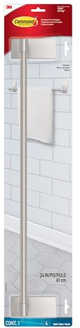 Command Bath Towel Bar [Removable]: 1 towel bar [4-strips] (Satin Nickel) / 4 strips | Command Bathroom Towel Holder For Bath Towels, No Drilling, Holds Strongly And Removes Cleanly, No Tools Required