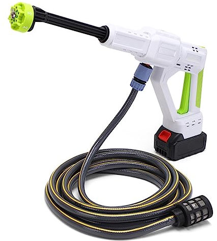 TQQEPOOL Hidrolimpiadora Sin Cable,Hidrolimpiadora Portátil,Hidrolimpiadora A Batería 3 Velocidades Ajustables con Boquilla 6 En 1,Limpiador Eléctrico para Coche/Valla