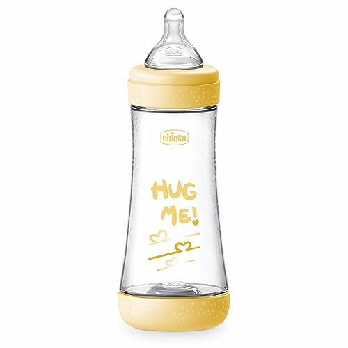 Chicco PERFECT 5 Biberon Anticolica 300 ml, Biberon Flusso Veloce, 4 Mesi + con Tettarella in Morbido Silicone, Biberon Biofunzionale con Intui-flow System da 300 ml, Giallo
