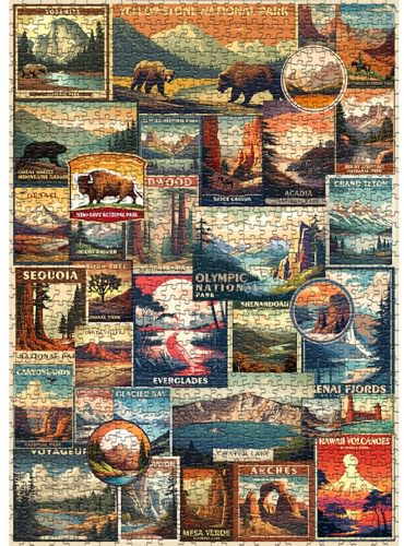 Vintage National Parks Puzzle for Adults 1000 Pieces, Travel Poster Landscape Puzzle Including Yellowstone Zion Acadia Yosemite, Nature Jigsaw Puzzles Scenery Mountain Scene