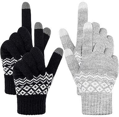 Kiiwah 2 Paar Winter Touchscreen Handschuhe Unisex, Gestrickte Warme Handschuhe, Flexible Strickhandschuhe für Damen Herren