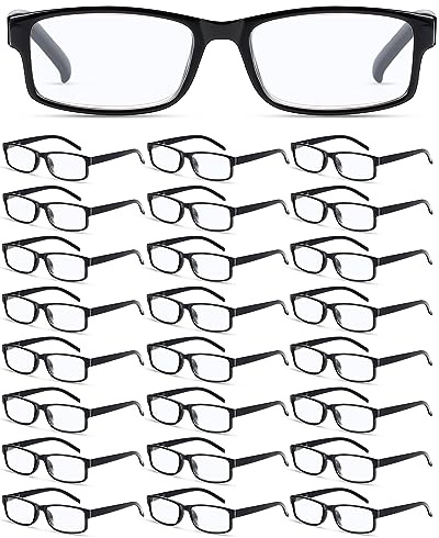 Yexiya 24 Pack Reading Glasses Bulk Adjustable Traditional Reading Glasses with Spring Hinge Non-Prescription for Men Women(Black Frame,1.75 Diopters)