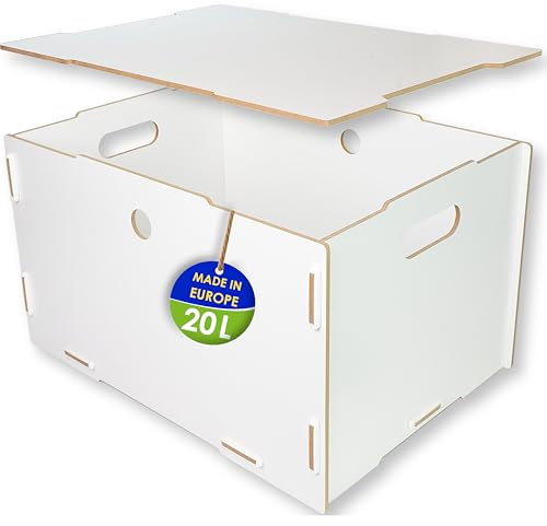 clipfritz - Kiste mit Deckel in Weiß MDF Holz (ca.40x30x23cm) Aufbewahrungsbox stapelbar - Holzkiste stabil zur Aufbewahrung als Spielzeugkiste, Bücherkiste, Erinnerungskiste (Storage Boxes, groß)