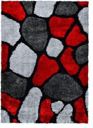 Home Republic Pebble Stepping 3D Stones Textured Carpet Yoga Fluffy Rug with Anti-Skid Backing Bedroom Living Dining Room (Red, 240 x 330cms)