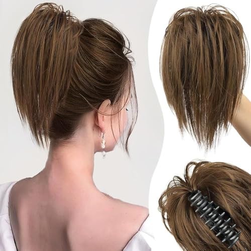 RPAEOY Kurzer Pferdeschwanz Haarteil mit Klammer Clip Zopf Haarverlängerung Pony Haarstück Echthaar Look Haarverdichtung