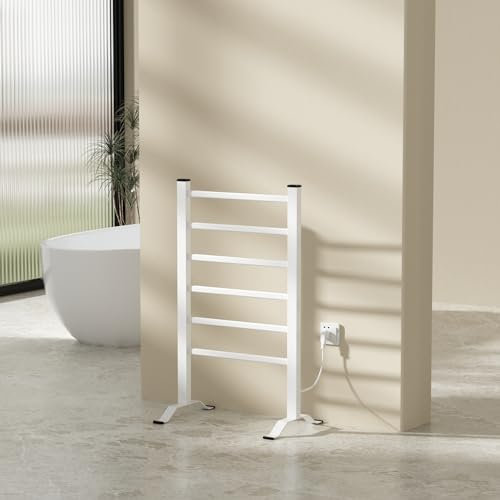 pro.tec Scaldasalviette Elettrico da Terra o da Parete Scalda Asciugamani da Bagno 85 x 55 cm Termoarredo Elettrico 100 W Radiatore con Timer - Bianco