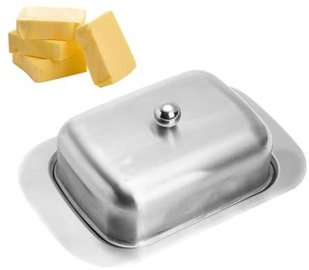 Beurrier en acier inoxydable – Plateau de rangement réutilisable – Porte-beurre isotherme avec couvercle – Beurrier de comptoir sans danger pour la cuisine à la maison et le restaurant, 18,5 x 12,2 x