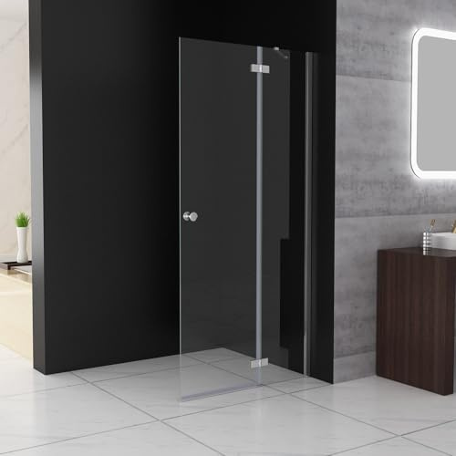 MIQU Duschwand Walk in Dusche 75x195 cm Pendeltüren Duschabtrennung mit Festteil Glas und Scharnier Drehtür Duschkabine Nischentür Sicherheitsglas Duschtrennwand ohne Duschwanne