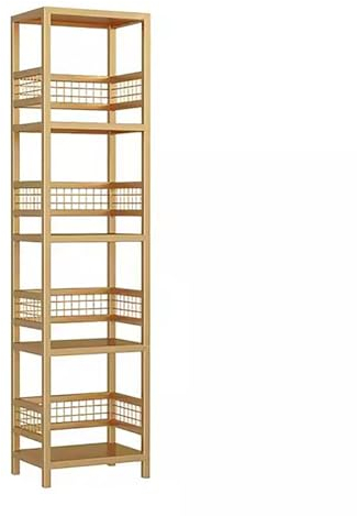 Tall Narrow Corner Shelf Storage Rack Etagere Bookshelves for Small Spaces Open Bookcase for Living Room or Bathroom Gold Finish 51.1in/130cm