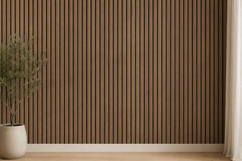 Acoustic Slatted Wall Panel Decorative Slat 3D Timber Oak Natural - 2400mm x 600mm (Panel Light Walnut 2400x600mm)