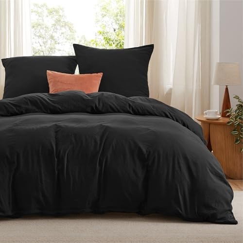 BEDSURE Biancheria da letto 240 x 220 cm, 3 pezzi, colore nero, in morbida microfibra di poliestere Öko-Tex, 1 copripiumino da 240 x 220 cm, con chiusura lampo e 2 federe da 65 x 65 cm