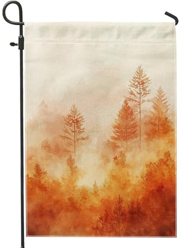 Drapeau de jardin de forêt d'automne, pins orangers, décoration d'intérieur, drapeaux de jardin, drapeau saisonnier double face, décoration de pelouse extérieure automne, 30,5 x 45,7 cm