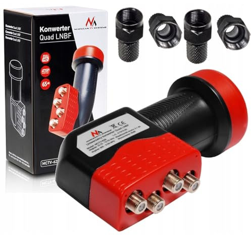 Maclean MCTV-629 Quad-Satellitenkonverter + 4x F-Stecker | LNB 0,1dB Switch Full HDTV Digital für 4 Teilnehmer Receiver 3D HD Quad