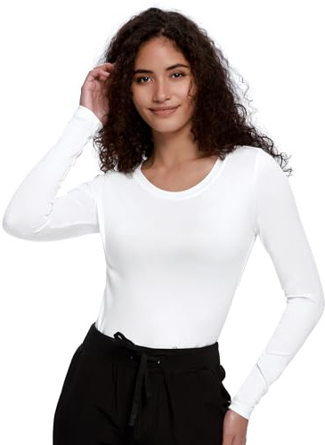 COZYFIT Underscrub Long Sleeve Women - Scrubs Undershirts for Nurse with Soft Fabric, Crew Neck Tee, White, M
