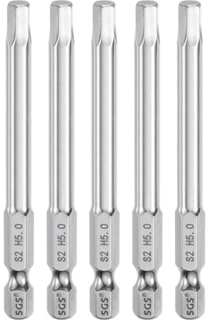 QUARKZMAN 5pcs Foret à Tête Hexagonale 5mm (H5) Métrique 1/4 Tige Hexagonale 75mm (3) Long Embouts de Tournevis Magnétique Acier S2 Forets Hexagonaux à Pointe Plate pour Vis